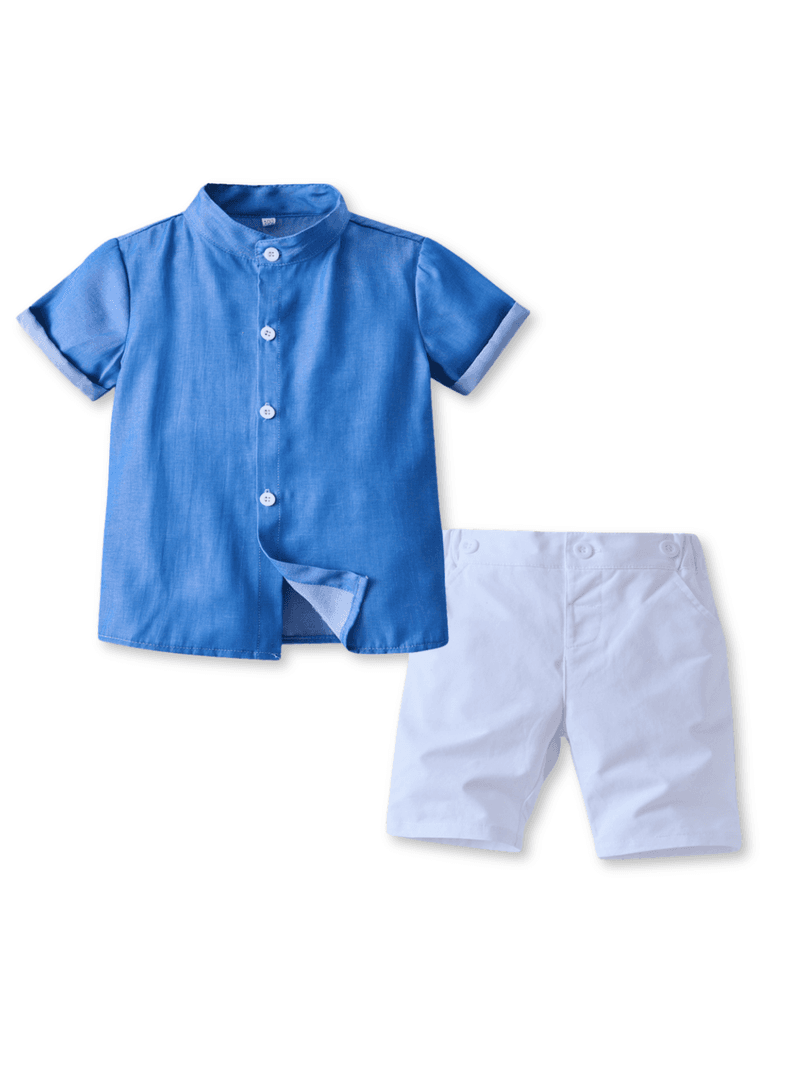 Conjunto de Vestir Nino Camisa Manga corta y Pantalon corto 9 meses a 4 anos Blue Set Azul 9-12 meses