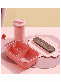 Fiambrera Contenedor 1200 Ml Lunch Box Taper Hermetico + Vaso Plastico Pink