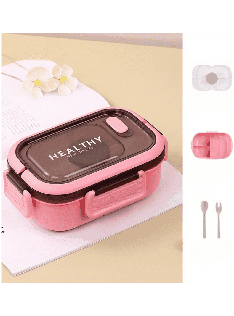 Fiambrera Contenedor 1200 Ml Bento Box Taper Hermetico + Salsera Plastico Pink