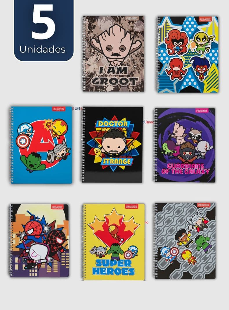 Pack 5 Cuadernos Universitarios Marvel Heroes de 100 Hojas Proarte Diseno Surtido