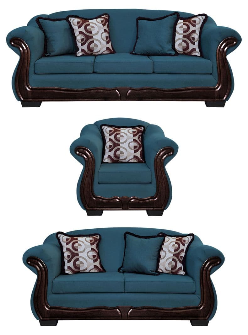 Living Con Resorte Estructural 8 Cuerpos Bufalo 4+3+1 Chenille Azul Petroleo