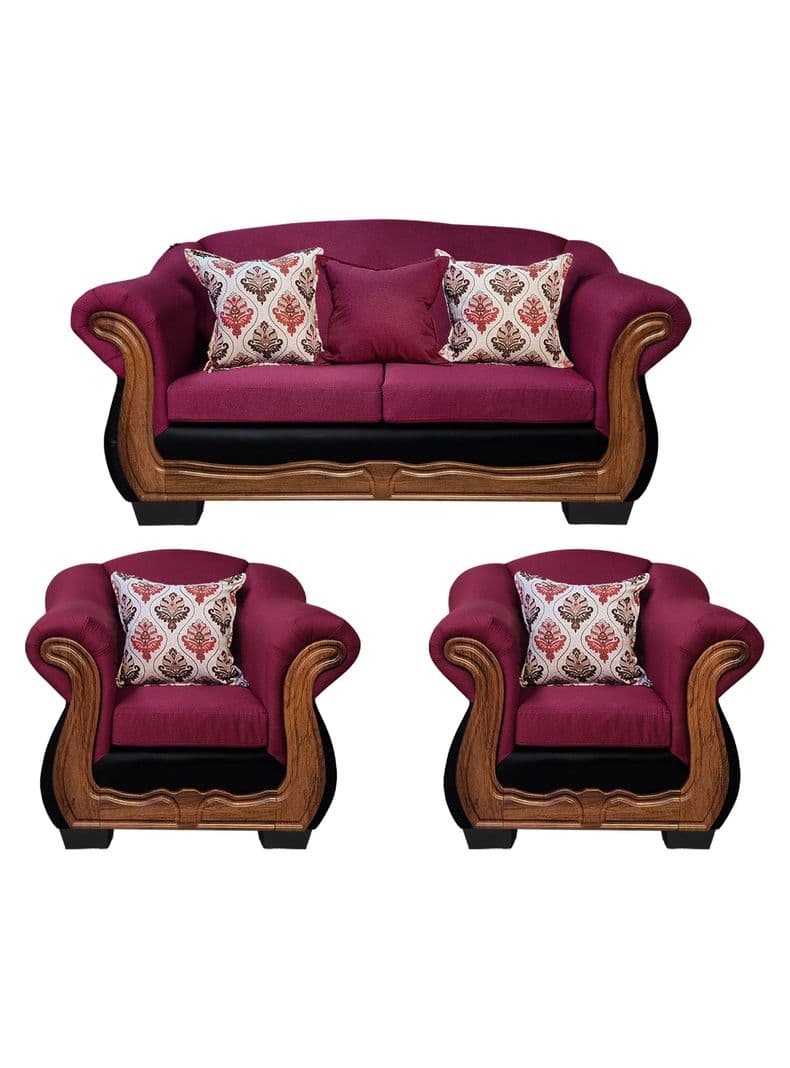 Living Con Resorte Estructural 5 Personas Bufalo 3+1+1 Chenille+PU X Guinda