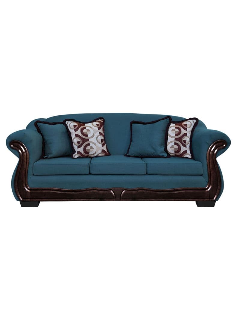 Sofa Con Resorte Estructural 4 Cuerpos Bufalo Chenille Azul Petroleo