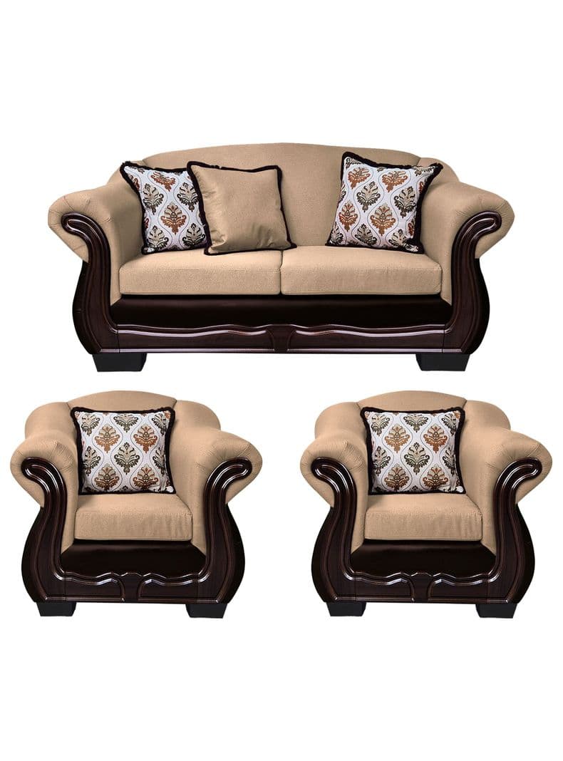 Living Con Resorte Estructural 5 Cuerpos Bufalo 3+1+1 Chenille+PU Beige