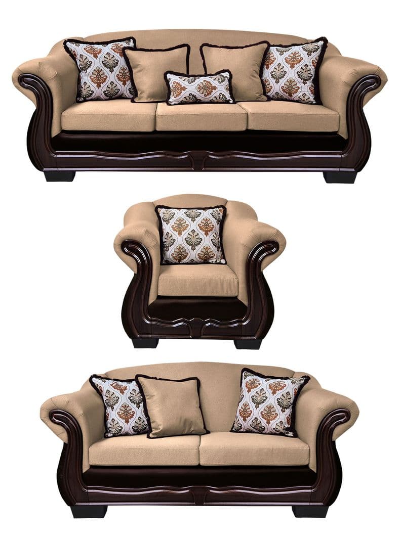Living Con Resorte Estructural 8 Cuerpos Bufalo 4+3+1 Chenille+PU Beige