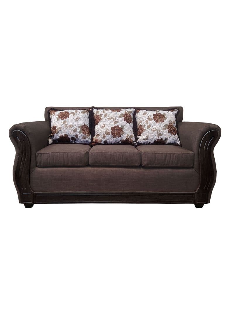 Sofa Con Resorte Estructural 3 Cuerpos Eleonor Tela Lisa Cafe Oscuro