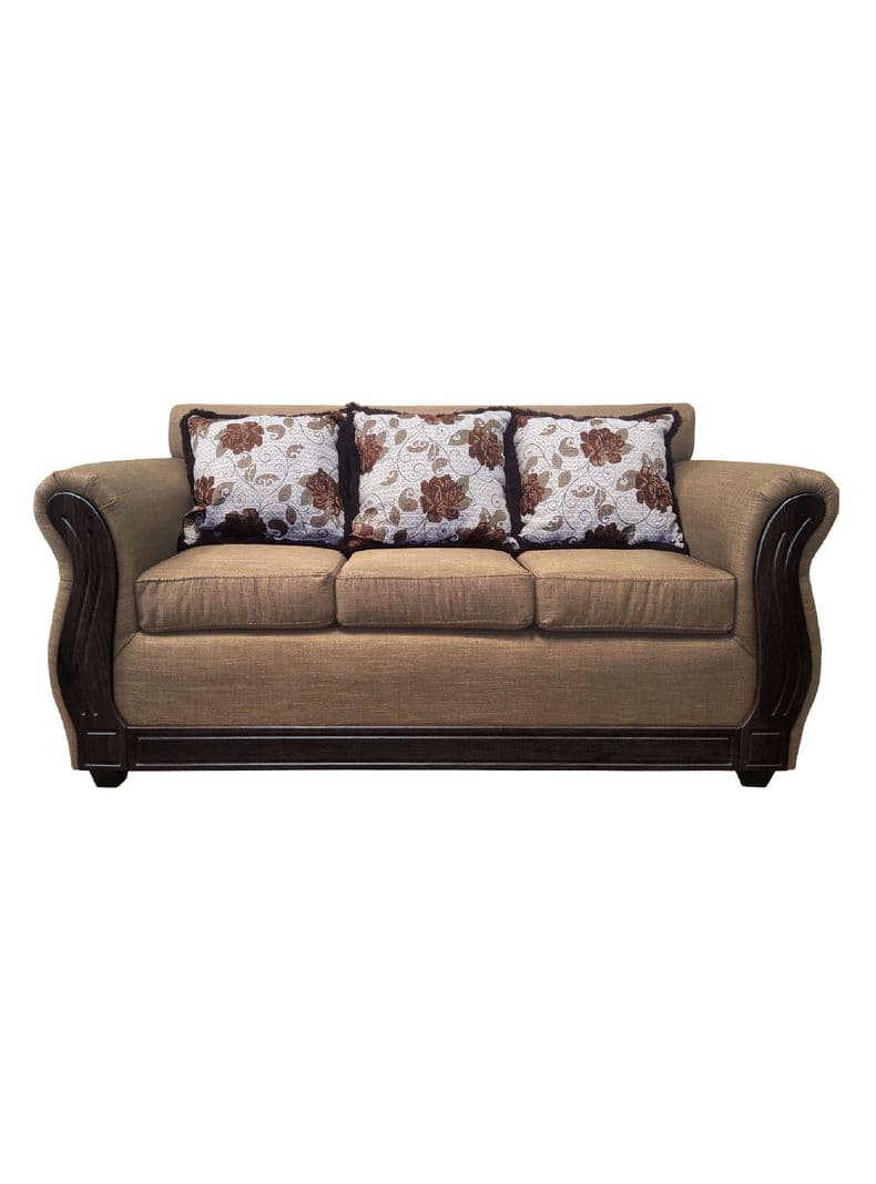 Sofa Con Resorte Estructural 3 Cuerpos Eleonor Tela Lisa Cafe Claro