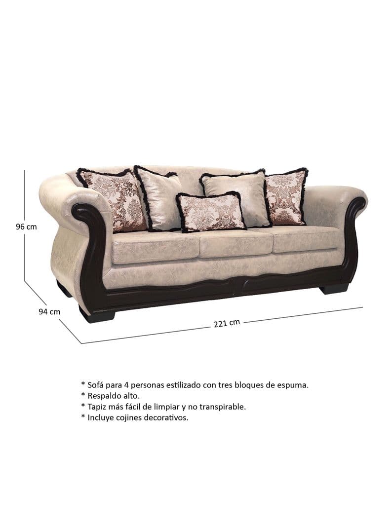 Sofa Con Resorte Estructural 4 Cuerpos Grand Bufalo Envejecido Version PREMIUM Beige