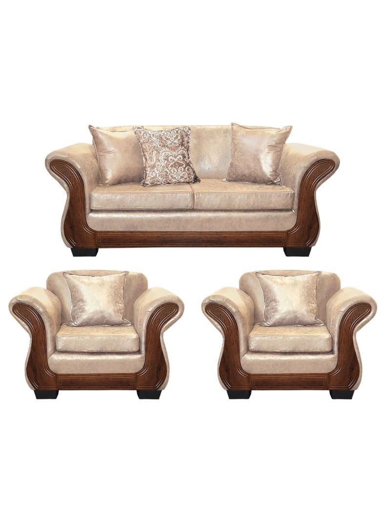 Living Con Resorte Estructural 5 Cuerpos 3+1+1 Finis Envejecido X Beige