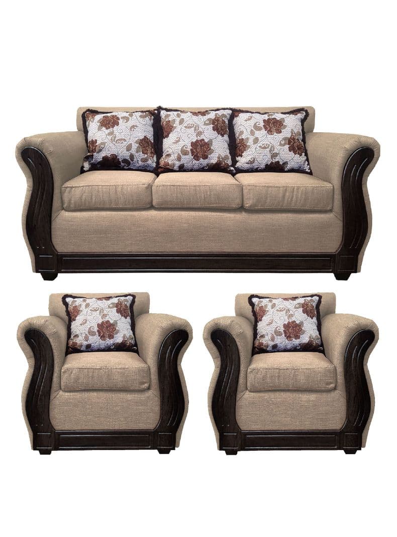 Living Con Resorte Estructural 5 Cuerpos 3+1+1 Eleonor Tela Lisa Beige