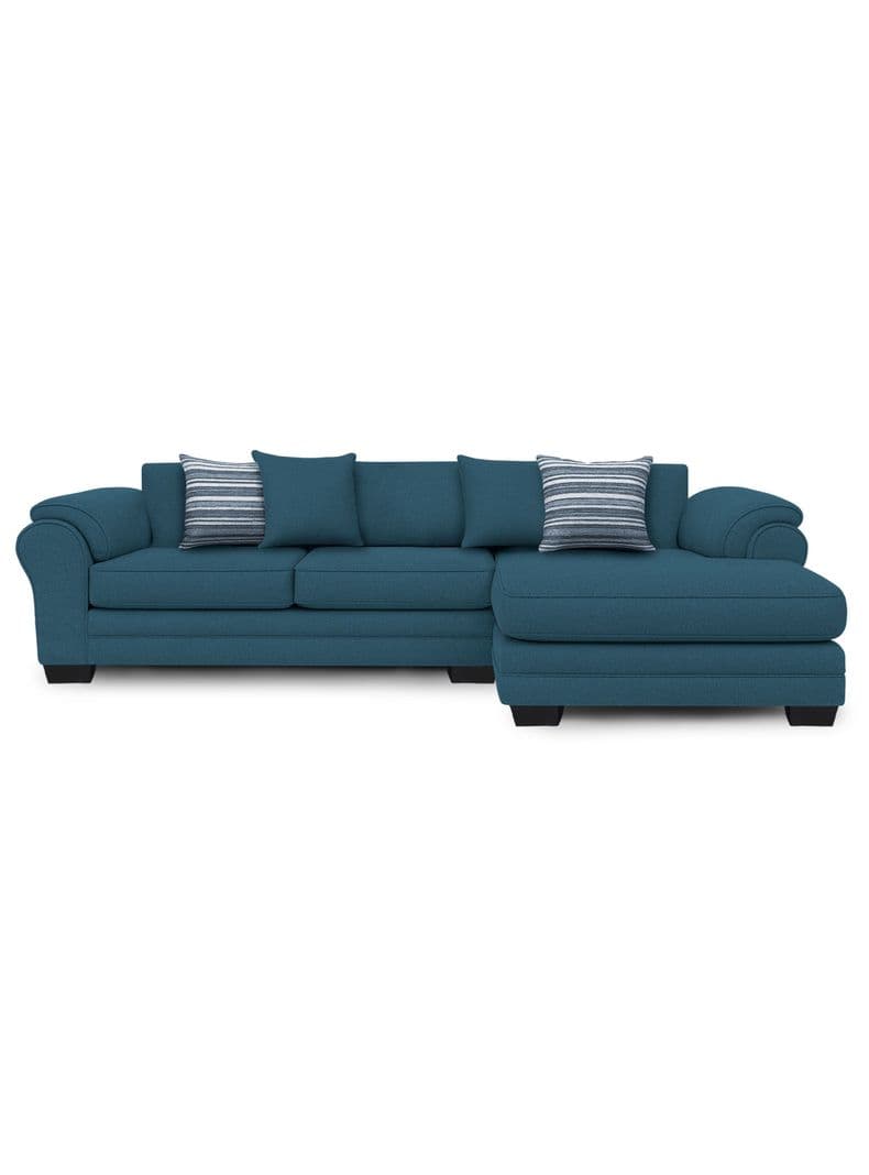 Sofa Seccional Derecho 5 Cuerpos XL Con Resorte Estructural Grandon Chenille Azul Petroleo