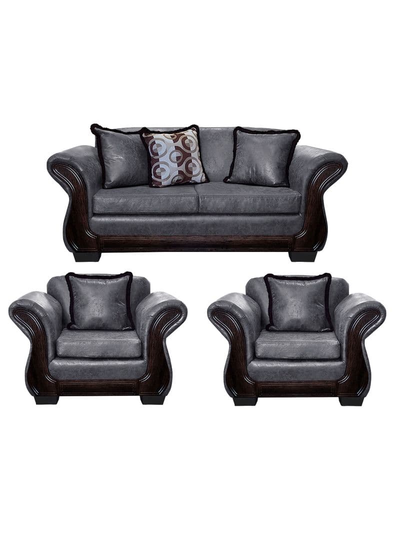 Living Con Resorte Estructural 5 Cuerpos 3+1+1 Finis Envejecido Gris