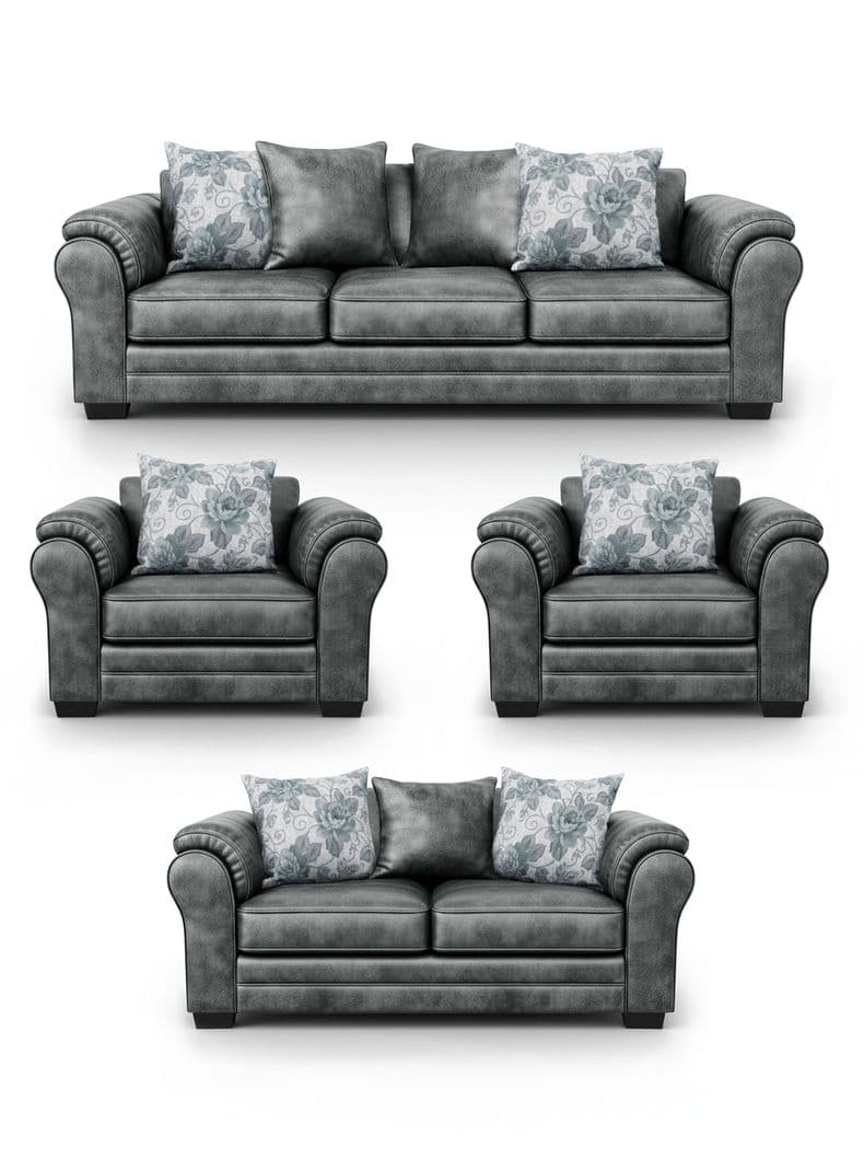 Living 9 Cuerpos 4+3+1+1 XL Con Resorte Estructural Grandon Envejecido Gris