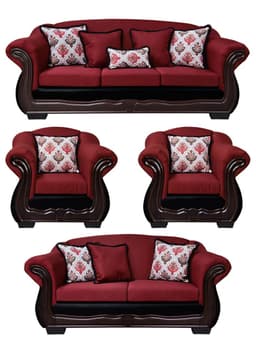 Living Con Resorte Estructural 9 Cuerpos Bufalo 4+3+1+1 Chenille+PU Rojo