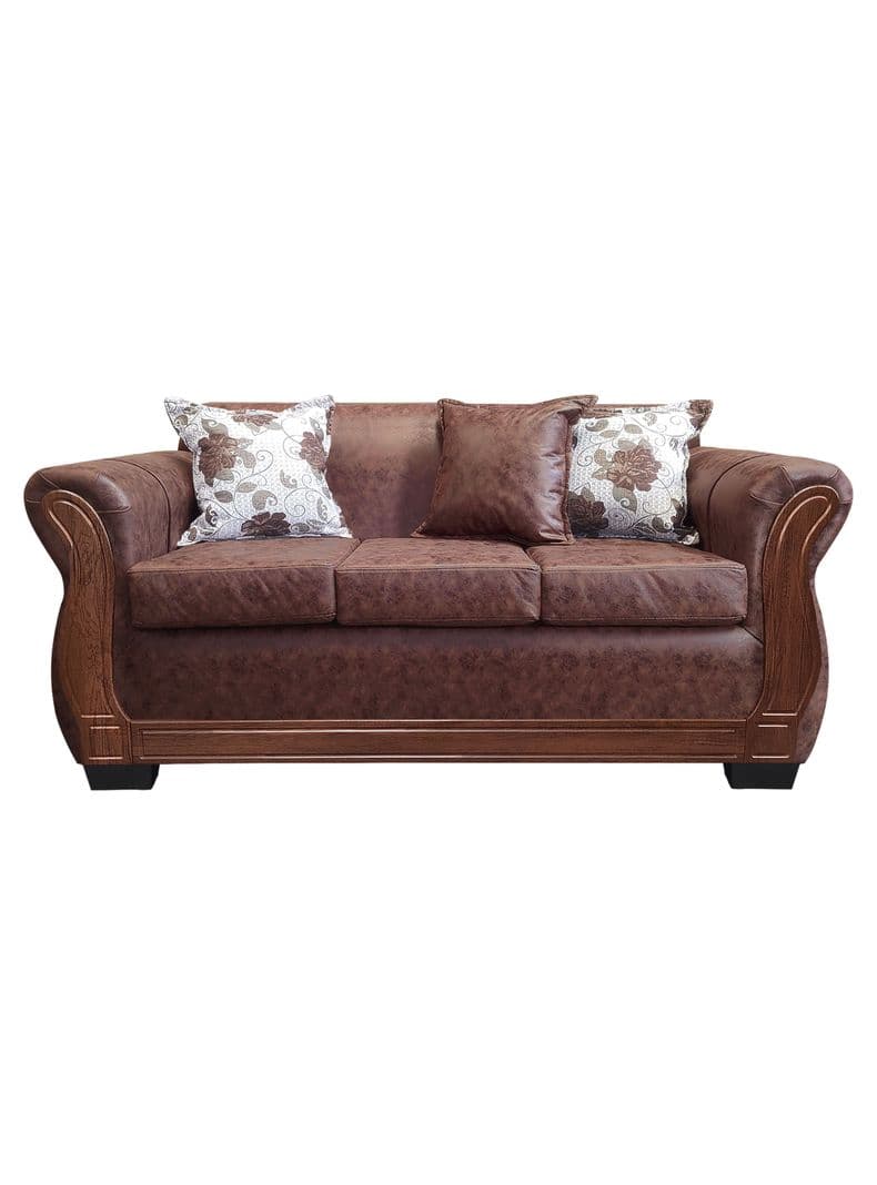 Sofa Con Resorte Estructural 3 Cuerpos Lisbon Envejecido X Cafe Oscuro