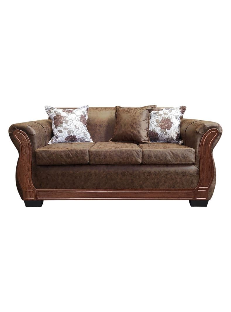 Sofa Con Resorte Estructural 3 Cuerpos Lisbon Envejecido X Cafe Claro