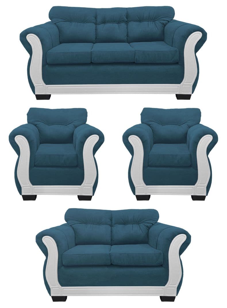 Living Con Resorte Estructural 7 Cuerpos 3+2+1+1 Taurus Chenille Premium Edicion Limitada Azul Petroleo
