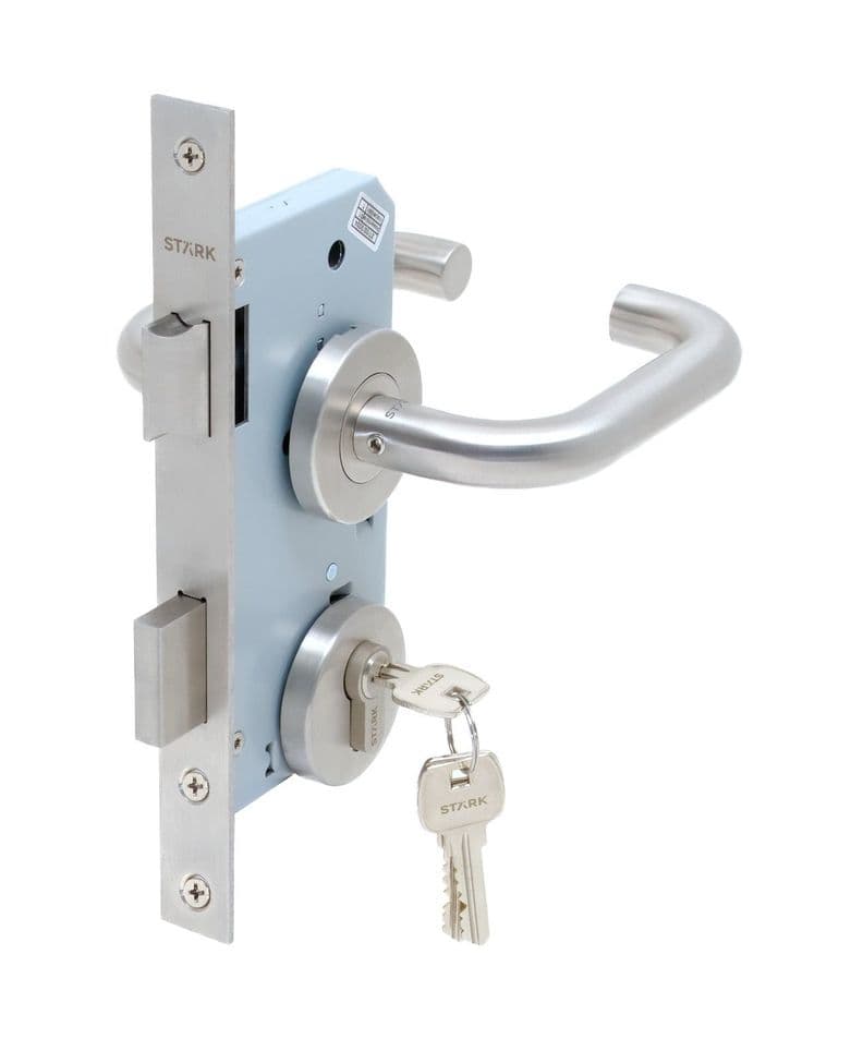 Cerradura de embutir oficina, cocina. Llave ambos lados. Acero Inoxidable Gris