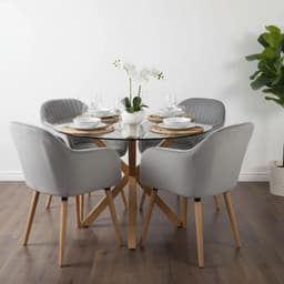 Comedor Mesa Redonda Equiz 120cm + 4 Butacas Almer Gris 120 CM