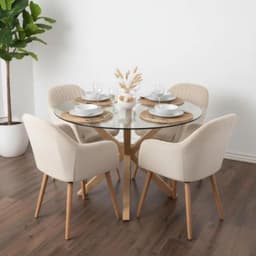 Comedor Mesa Redonda Equiz 120cm + 4 Butacas Almer Beige 120 CM