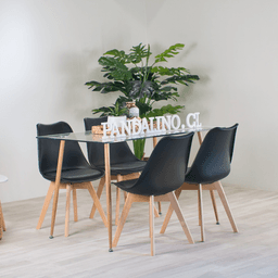 Comedor Minimalista | Mesa Vidrio 120x80 + 4 Sillas Tulip Negras Negro 130 CM