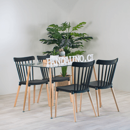 Comedor Moderno Mesa Vitreo 120x80 + 4 Sillas Windsor Negras Negro 120 CM