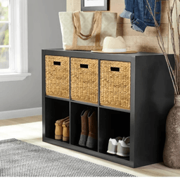 Mueble Organizador Pasco Negro | Con Canastos de Mimbre 90 CM