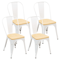 Pack 4 Sillas Tolix Blancas | Metal y Madera | Resistencia al Exterior Blanco