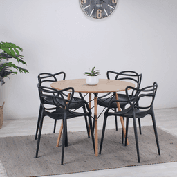 Comedor Mesa Redonda Shanna 100cm + 4 Sillas Masters negro Cafe 100 CM