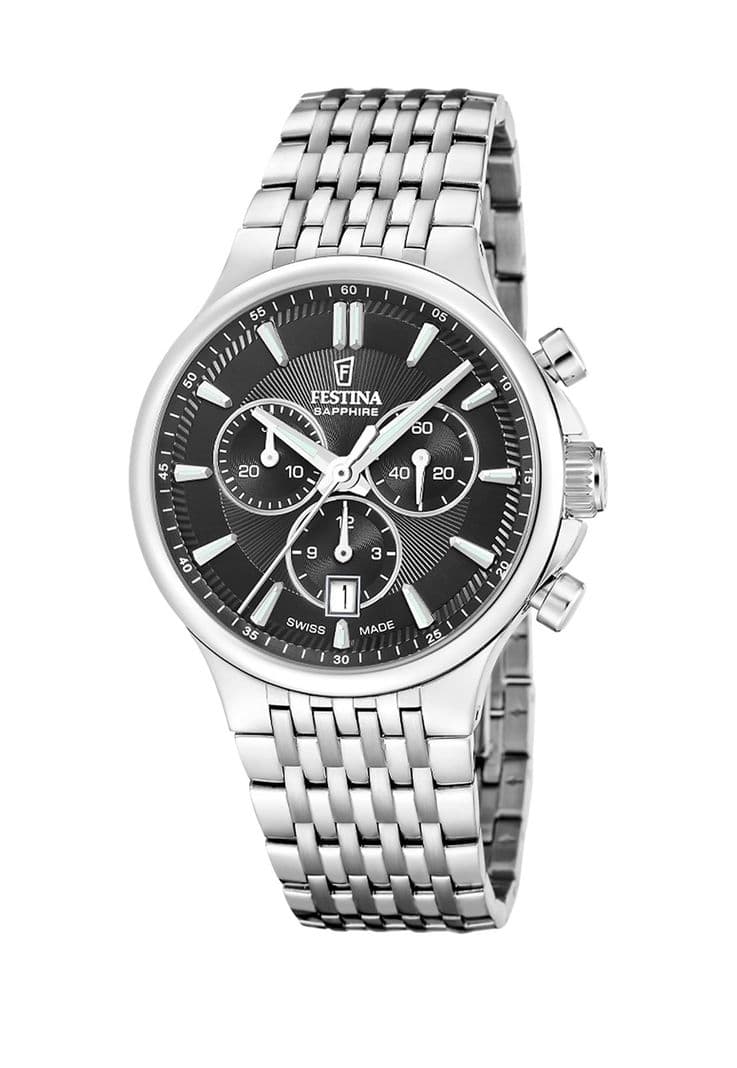 Reloj F20093/4 Festina Swiss Negro Hombre Chrono Plateado