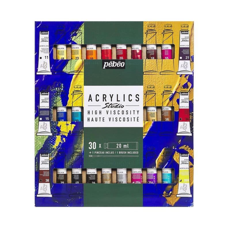 Set 30 Acrilico Pebeo Studio Colores 20ml + Pincel