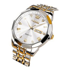 Reloj de Pulsera Hombre de Lujo Correa Bimetalica de Acero Inoxidable Plateado Metalico