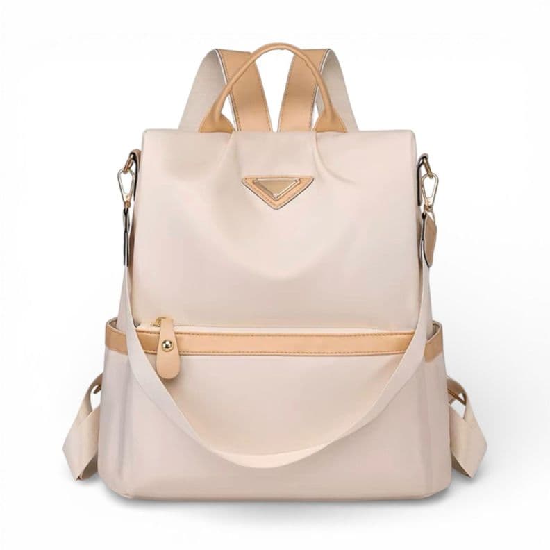 Mochila Antirrobo Mujer Oxford Impermeable con Bolsillo Trasero de Seguridad Beige Claro