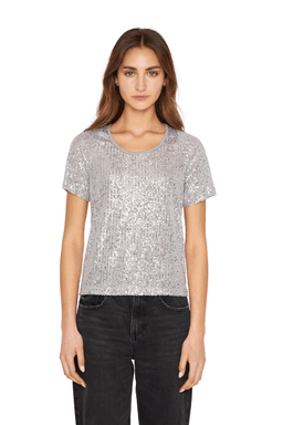 Polera Glam manga corta plateado Jacinta Tienda Gris M