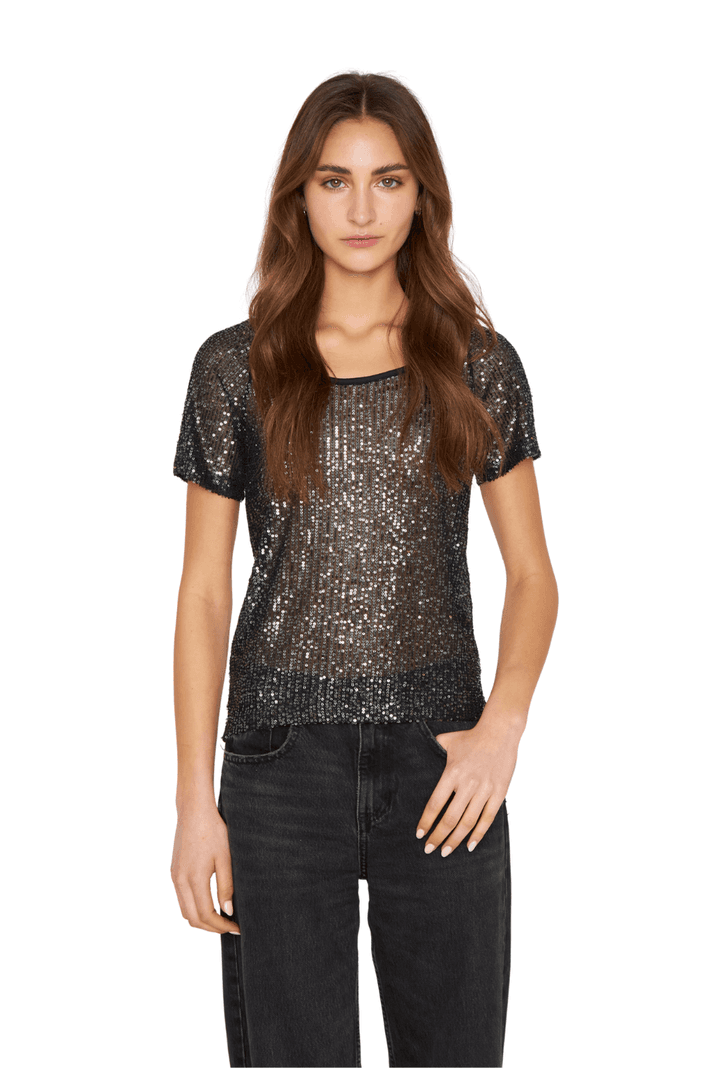 Polera Glam manga corta negra Jacinta Tienda Negro S
