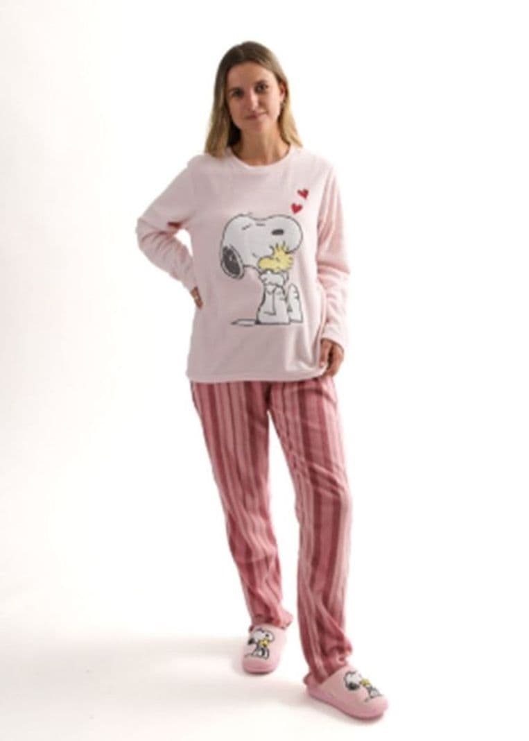 Pijama Snoopy de polar tallas S, M, L y XL Rosado