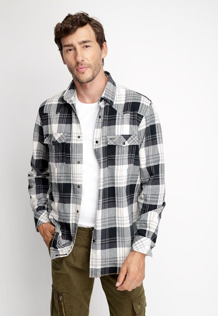 Camisa Checkered Virginia Fj Black Negro L