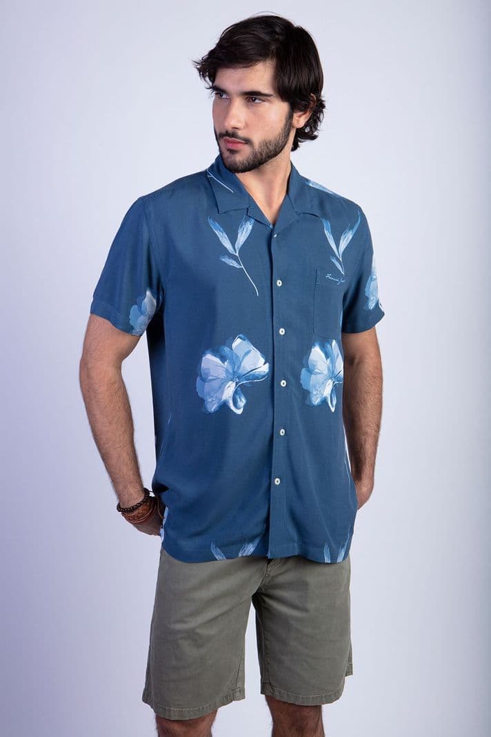 Camisa Estampada Flores Fj Blue Azul S