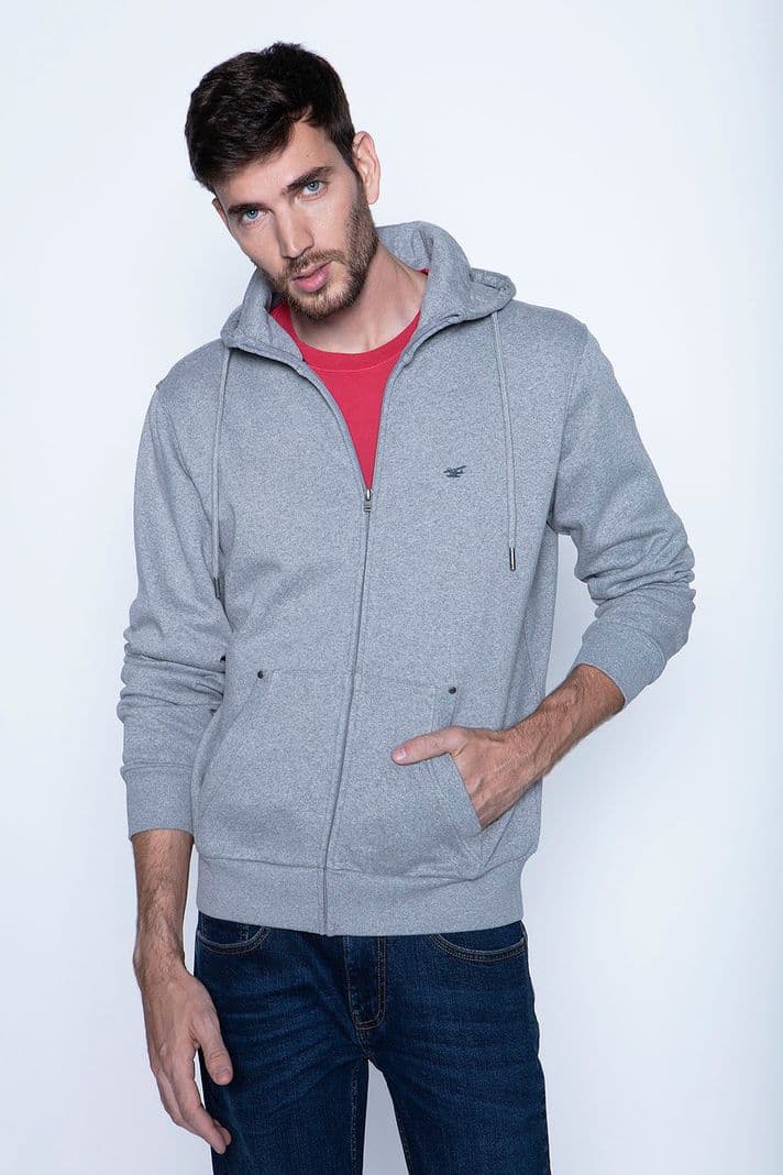 Poleron Basico Full Zipper Grey Melange Gris S