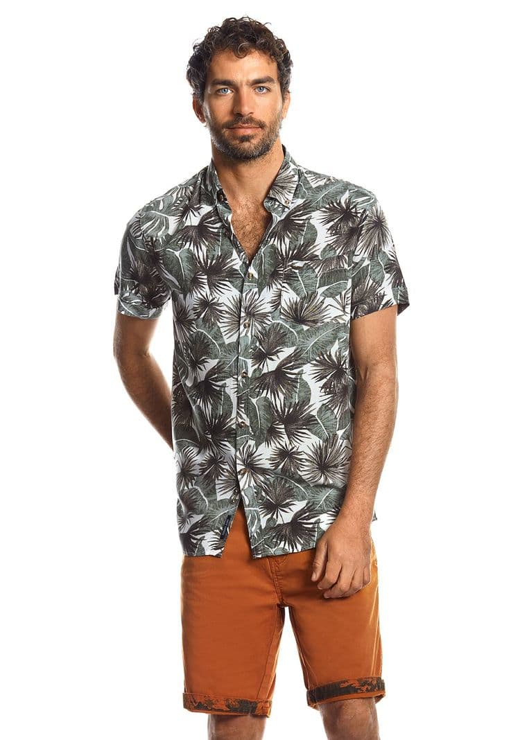 Camisa Manga Corta Estampada Michigan Fj Green Verde L