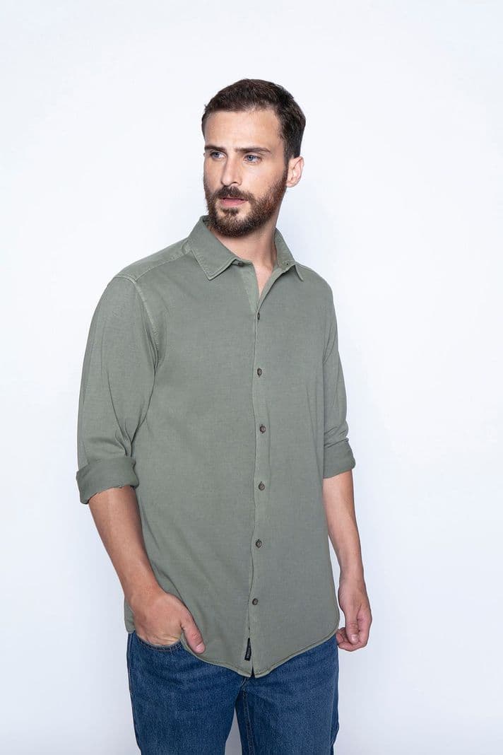 Camisa Jersey Garment Dyed F Green Verde M