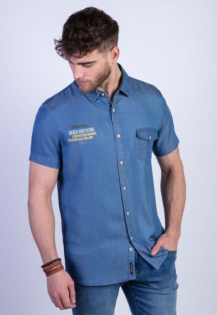 Camisa Sport Tencel Fj Indigo Azul XXL