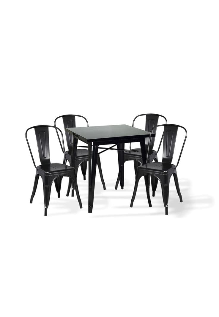 Comedor Mesa Tolix 80x80cm + 4 sillas Tolix Negras Negro