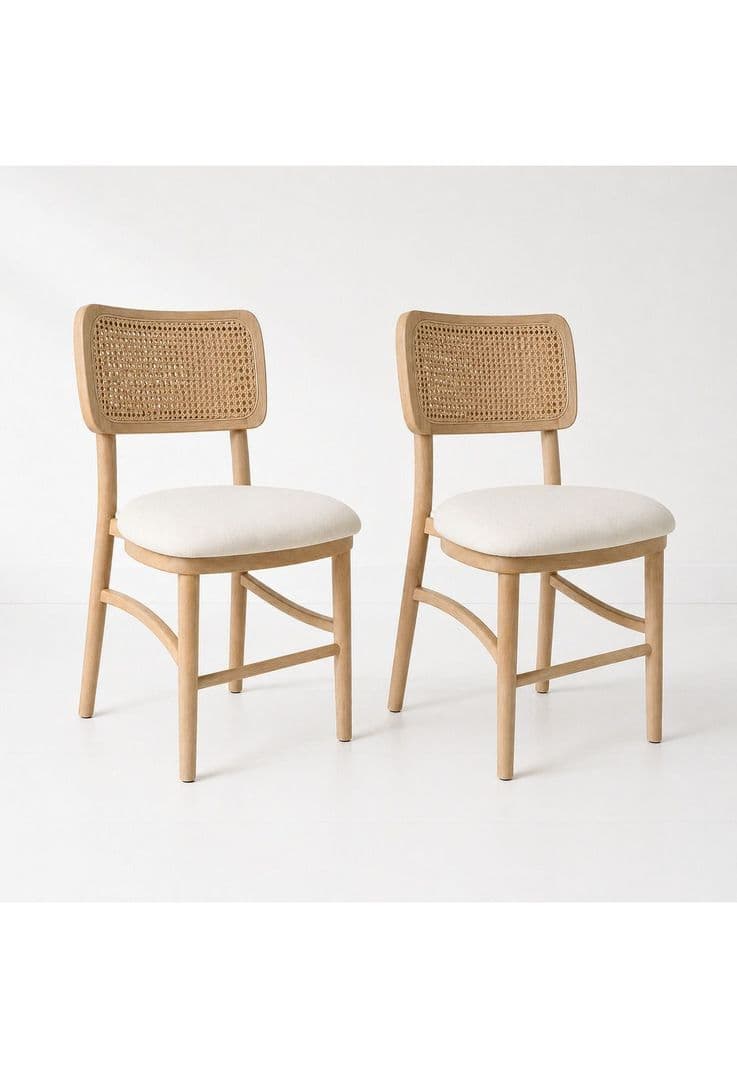 Pack de 2 Sillas de Estilo Natural con Respaldo Tejido y Asiento Acolchado Beige