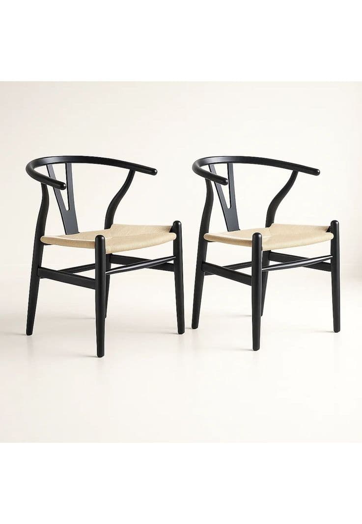 Pack 2 Sillas Wishbone Madera Asiento Claro - Negra Negro
