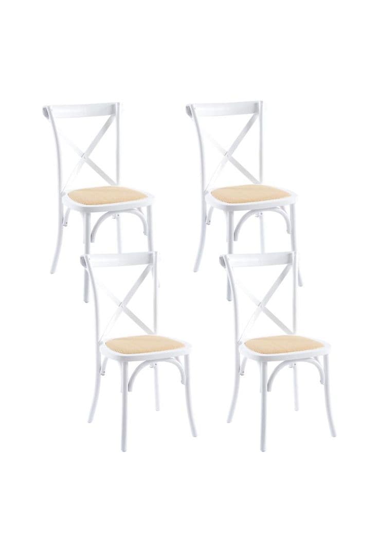 Pack de 4 Sillas Crossback Madera Rattan - Blancas Blanco