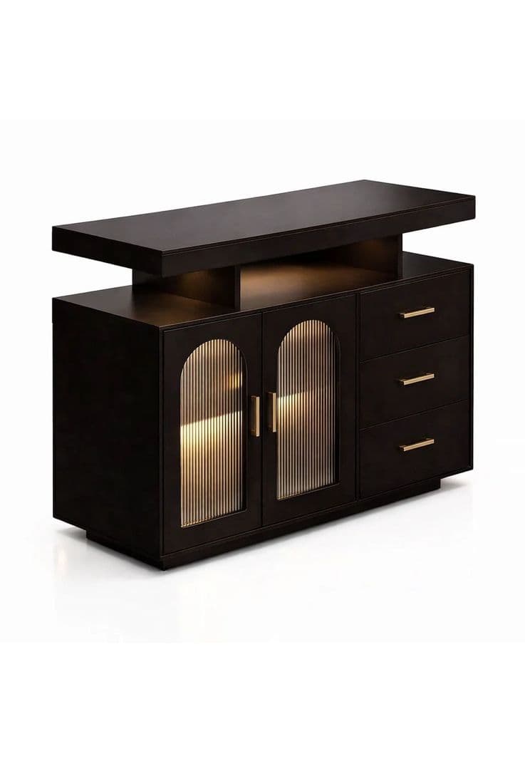 Mueble Cafetero GlassLight con LED Negro