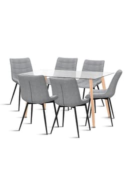 Comedor Mesa Vidrio Rectangular 120x80 + 6 Silla Macron Terciopelo - Gris
