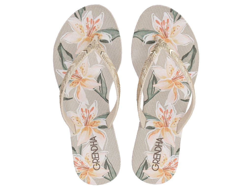 Sandalia Mujer Beige Flor Rast Grendha CL 37