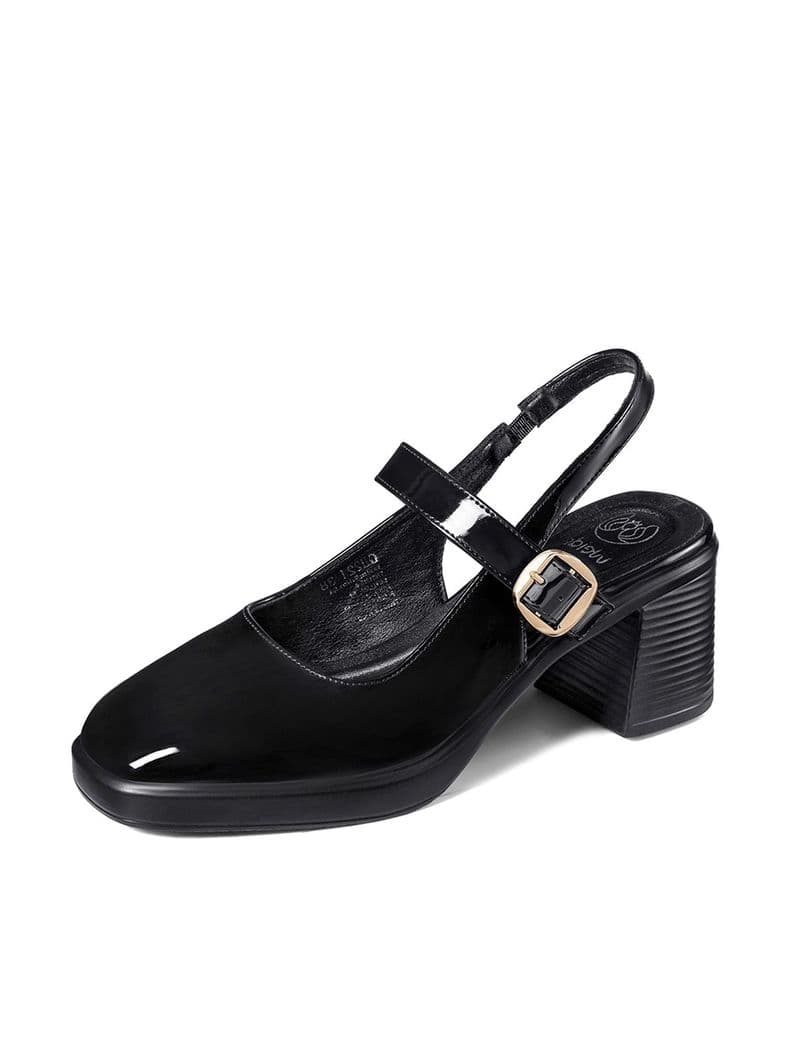 Zapatos Taco PU Acharolado Mujer Cuadrado Weide GH221 Negro CL 38